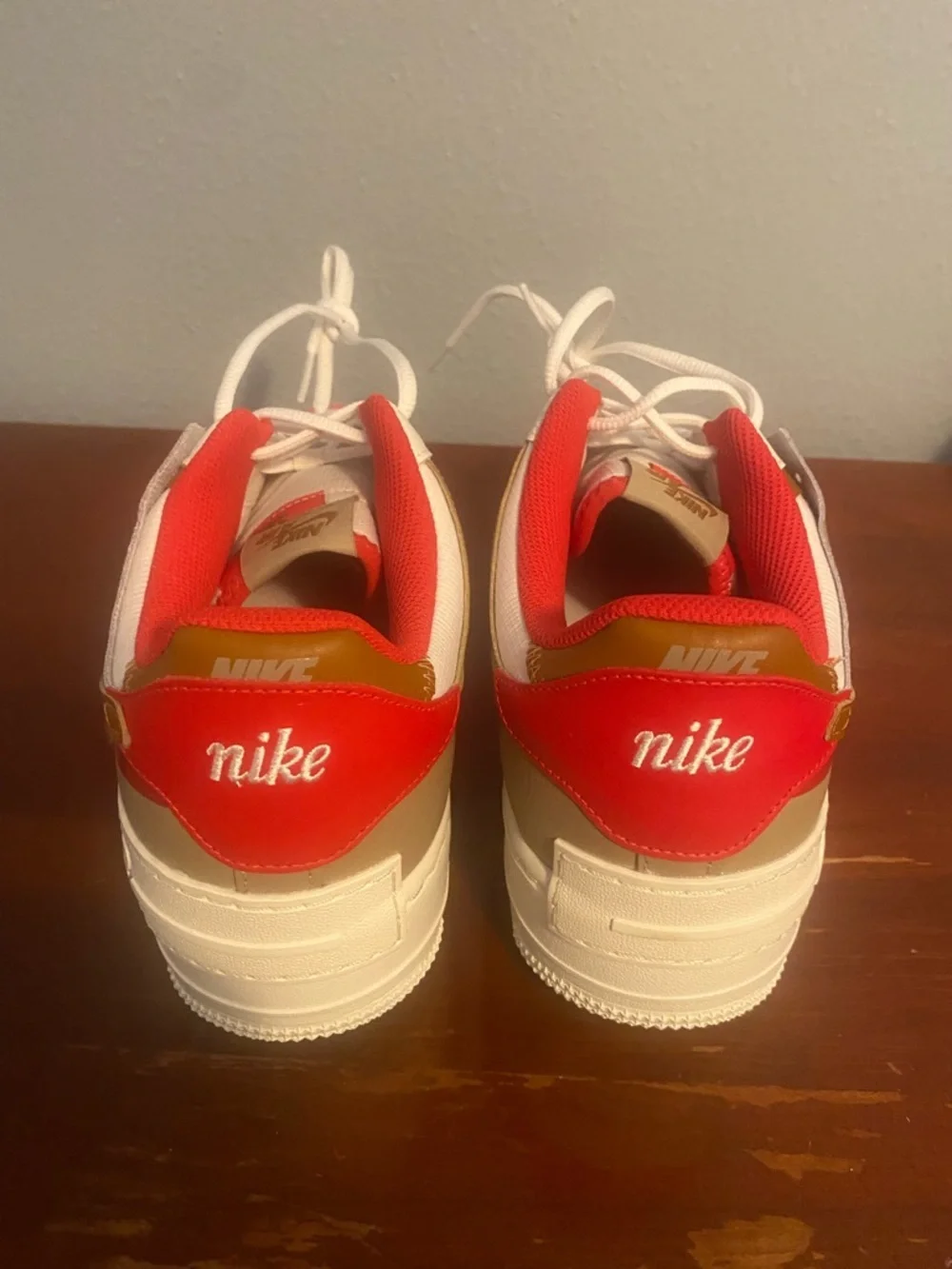 Nike Low-Top Sneakers — White, Red & Brown Accents Women AF1 Shadow Nike Air 1